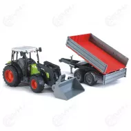 Bruder 02112 Claas Nectis 267 F traktori etukuormaajalla ja perakarrylla