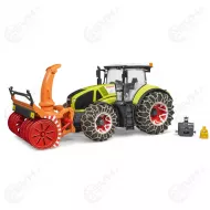 Bruder 03017 Claas Axion 950 traktori lumiketjuilla ja lumilingolla1