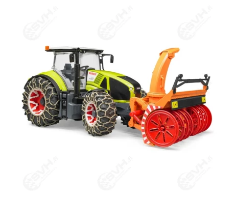 Bruder 03017 Claas Axion 950 traktori lumiketjuilla ja lumilingolla kuva