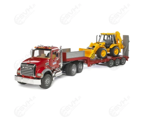 Bruder 02813 Mack Granite lavettiauto ja Caterpillar traktorikaivuri kuva