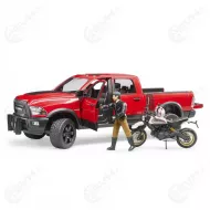 Bruder 02502 Dodge Ram lava auto Ducati Scrambler moottoripyora ja hahmo3
