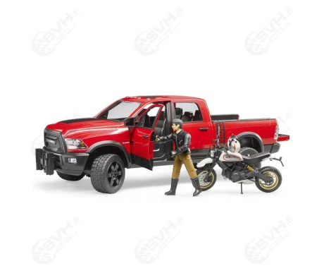 Bruder 02502 Dodge Ram lava auto Ducati Scrambler moottoripyora ja hahmo3 kuva
