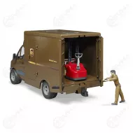 Bruder 02538 UPS MB Sprinter jakeluauto hahmo pumppukarry ja 2 kuormalavaa1
