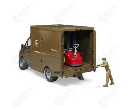 Bruder 02538 UPS MB Sprinter jakeluauto hahmo pumppukarry ja 2 kuormalavaa1 kuva