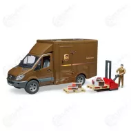 Bruder 02538 UPS MB Sprinter jakeluauto hahmo pumppukarry ja 2 kuormalavaa2