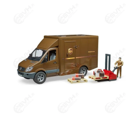 Bruder 02538 UPS MB Sprinter jakeluauto hahmo pumppukarry ja 2 kuormalavaa2 kuva