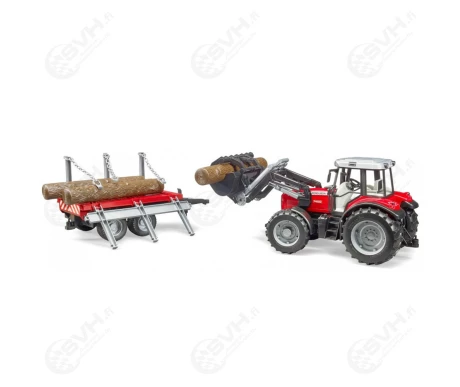 Bruder 02046 Massey Ferguson 7480 traktori etukuormaajalla ja tukkiperakarrylla2 kuva
