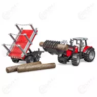 Bruder 02046 Massey Ferguson 7480 traktori etukuormaajalla ja tukkiperakarrylla4