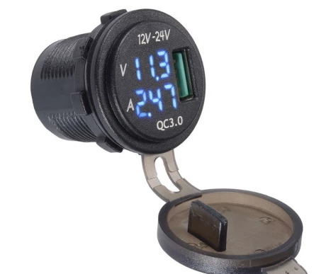 Brightsolar 12/24V USB latausportti voltti- ja ampeerimittarilla QC3.0 kuva