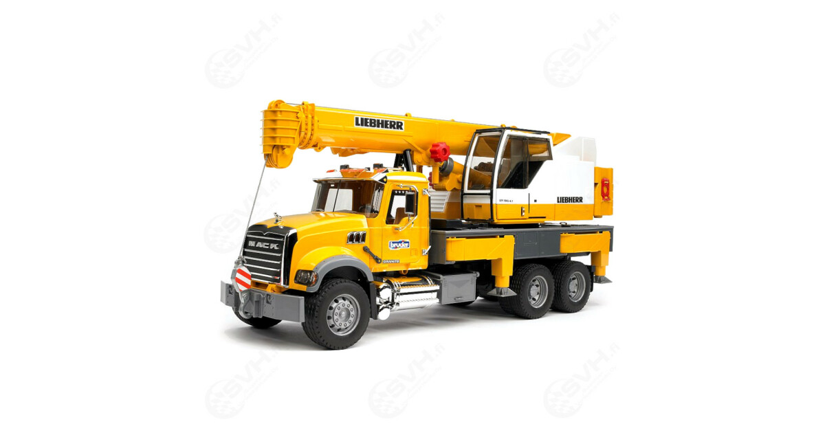 Bruder 02818 – Camión Grúa Mack Granite Con Grúa Liebherr, Vehículo De Construcción 1:16 Con Brazo De 1.30 M