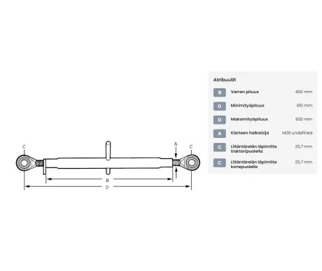 Tyontovarsi HD kat. 2 2 610 830 mm M36 x 30 TL4503622KR1 kuva