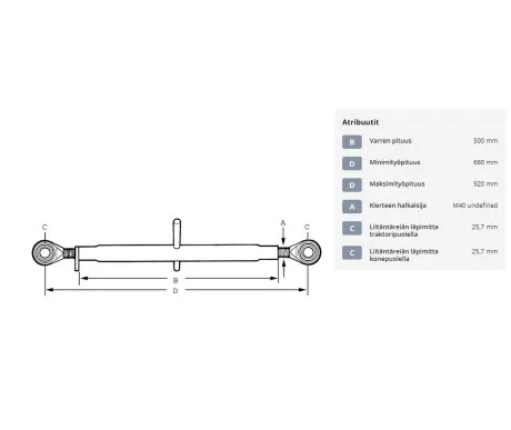 Tyontovarsi kat. 2 2 660 920 mm M40 x 3 TL5004022GP1 kuva