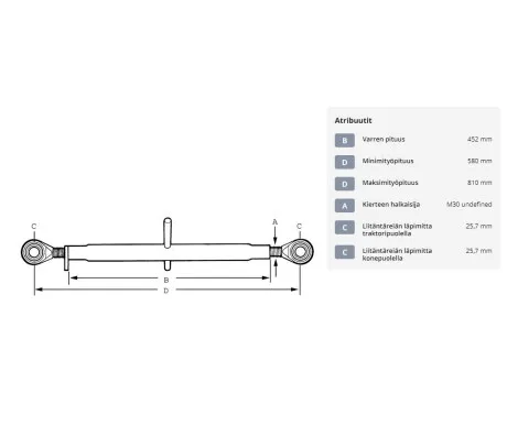Tyontovarsi kat. 2 2 580 810 mm M30 x 3 tl4503022gp1 kuva