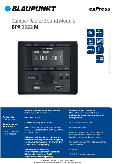 exPress BPA 3022 Camper Radio DE EN