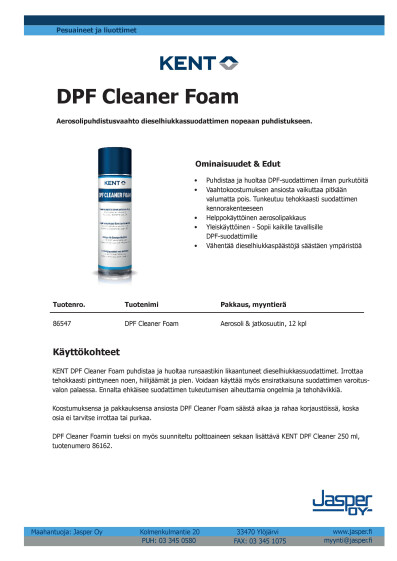 86547 KENT DPF Cleaner Foam esite