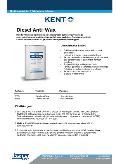 86594 86595 KENT Diesel Anti wax