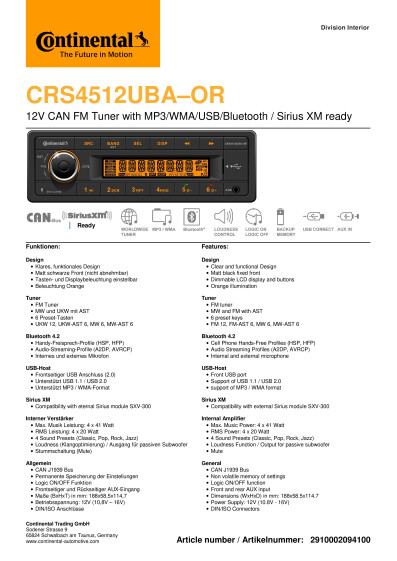 Radio+data+sheet+CRS4512UBA OR+12V D GB v2 Conti Tab