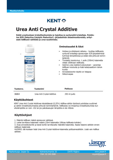 ANTI CRYSTAL ADDITIVE TEKNINEN ESITE